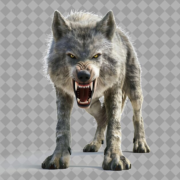 PSD fierce wolf pack hunter with wolf like form gray fur sharp t isolated high quality character render