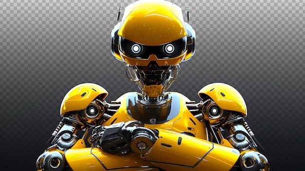 Fierce Yellow Robot Staring Aggressively on Black Background