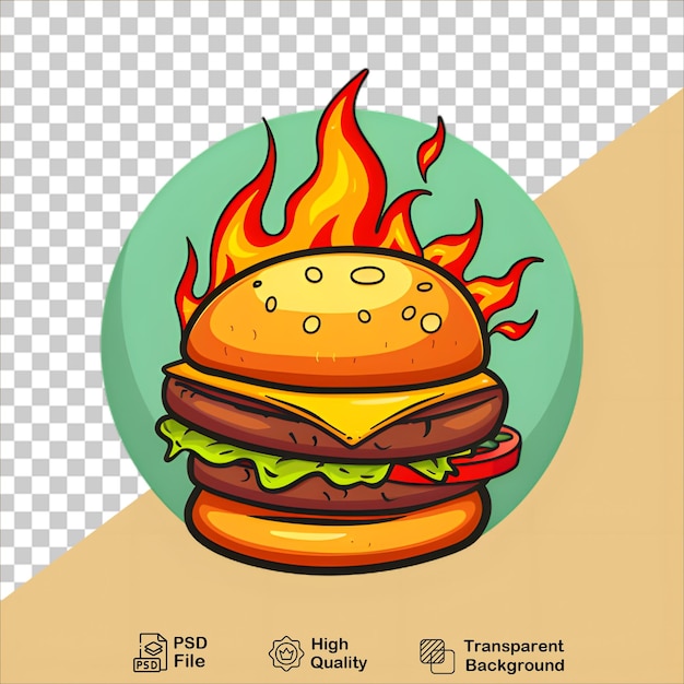 Fiery Burger on Transparent Background