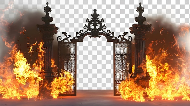 PSD fiery gate isolated on transparent background