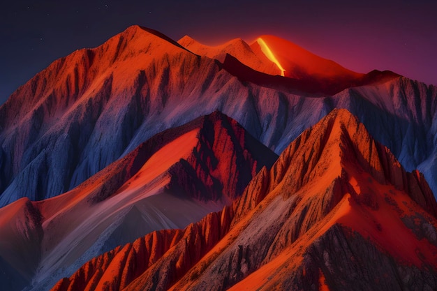 A fiery orange mountain range