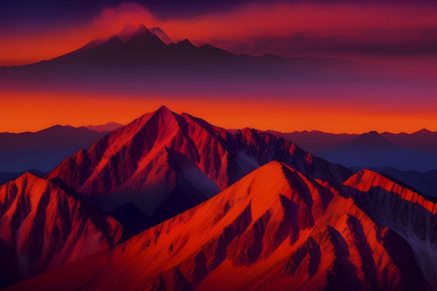 A fiery orange mountain range