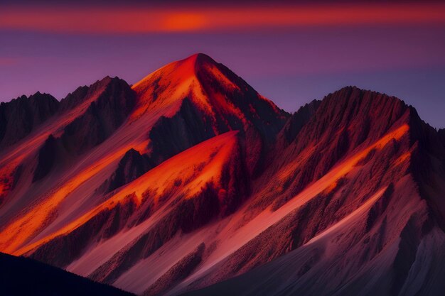 A fiery orange mountain range