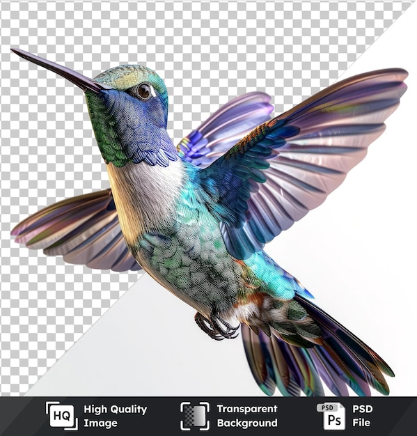 Fierythroated hummingbird in highquality PSD with blue and green head on transparent background