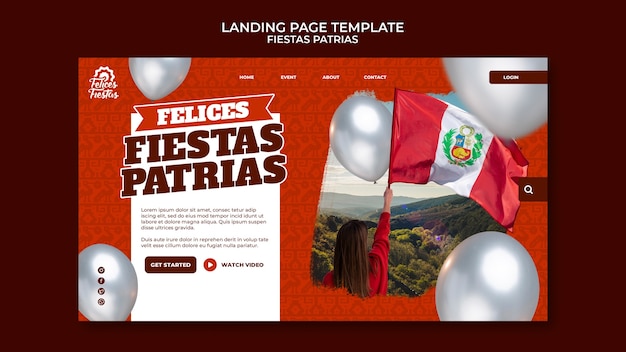 PSD fiestas patrias landing page template with balloons design