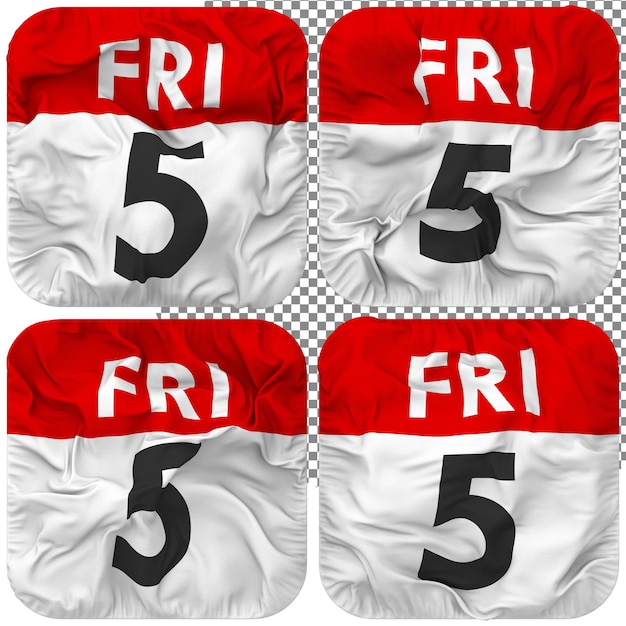 Fifth 5th Friday Date Calendar Icon Isolated Four Waving Style Bump Texture 3D Rendering