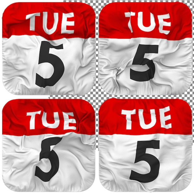 Fifth 5th Tuesday Date Calendar Icon Isolated Four Waving Style Bump Texture 3D Rendering