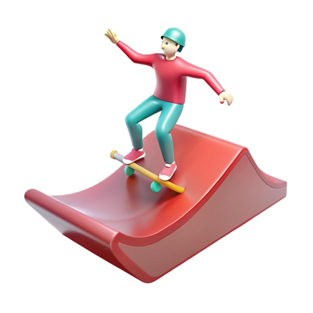 a figure on a red skateboard with a red top