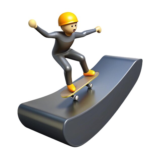 a figure on a skateboard with a yellow helmet on it