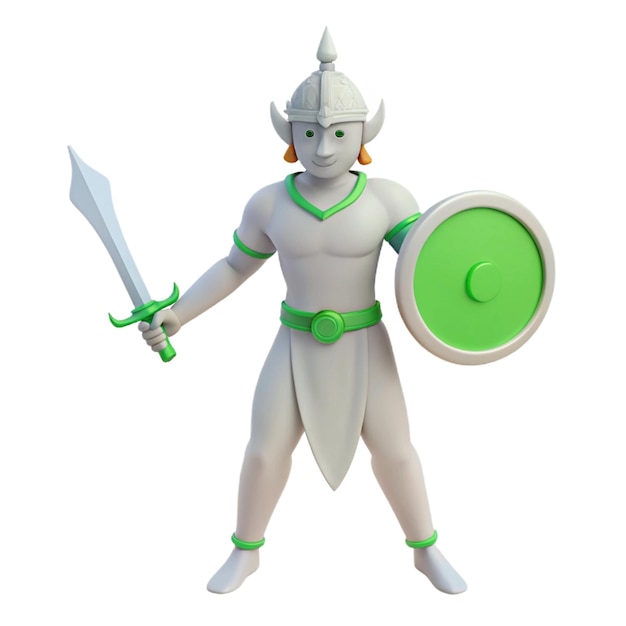 a figurine of an alien holding a shield and shield