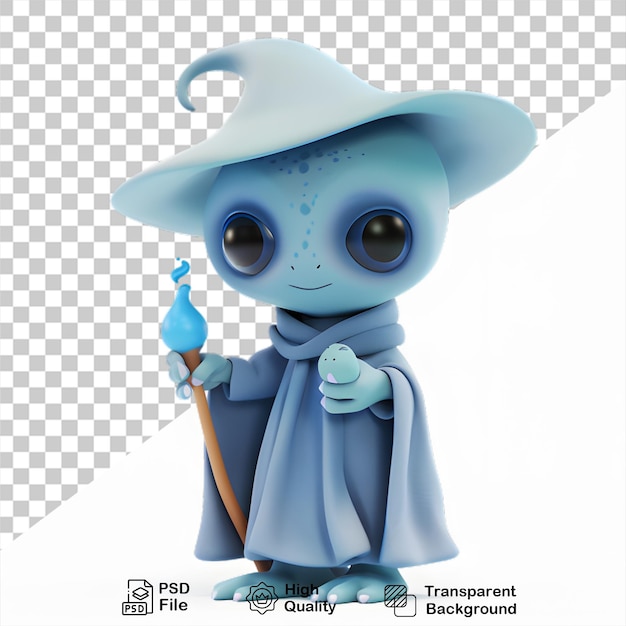 a figurine of a blue alien with a broom and a firewood On transparent background