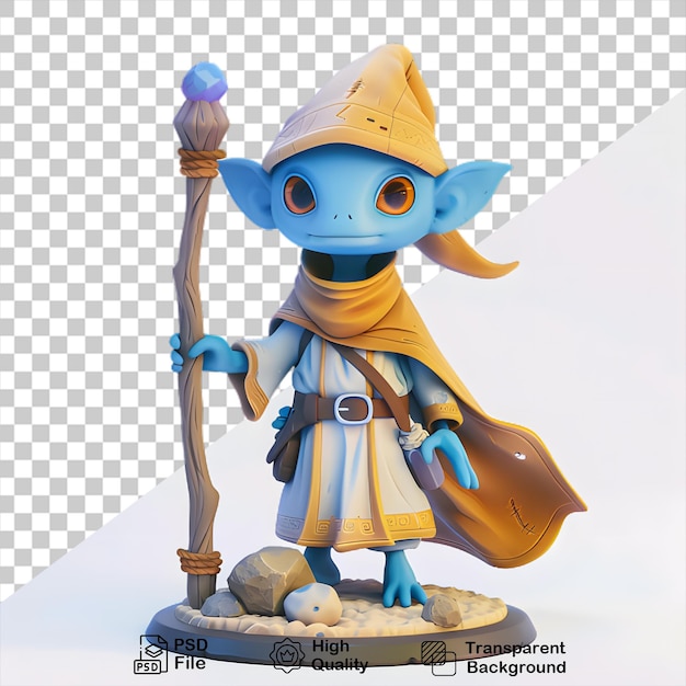 a figurine of a blue alien with a broom and a firewood On transparent background