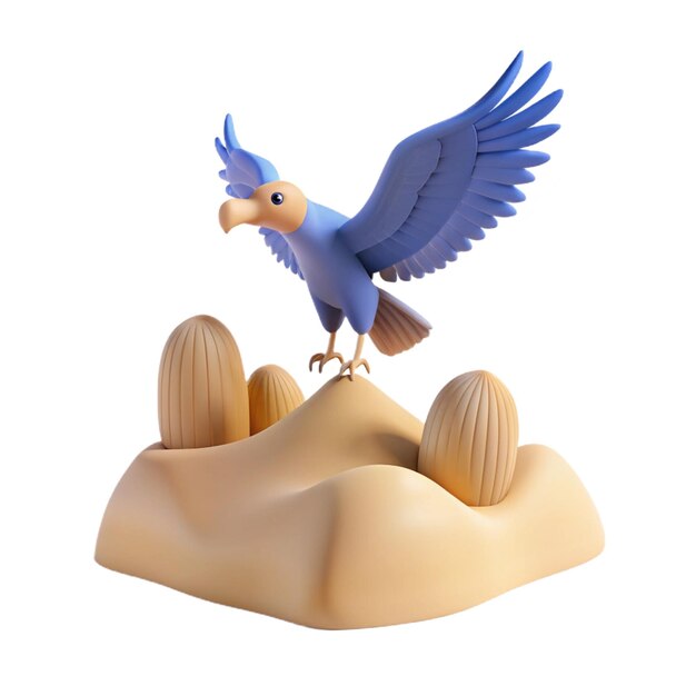 PSD a figurine of a blue bird on top of a pile of eggs