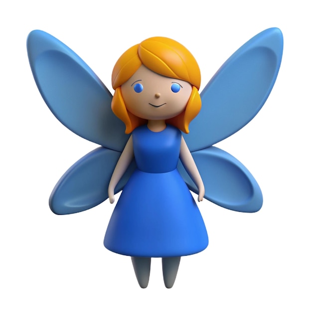 a figurine of a blue fairy with blue eyes and a blue dress