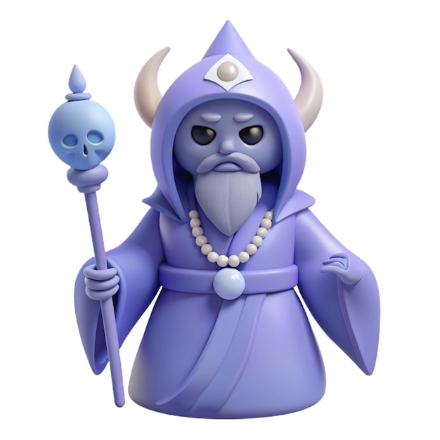 PSD a figurine of a blue wizard with a blue skull on the front