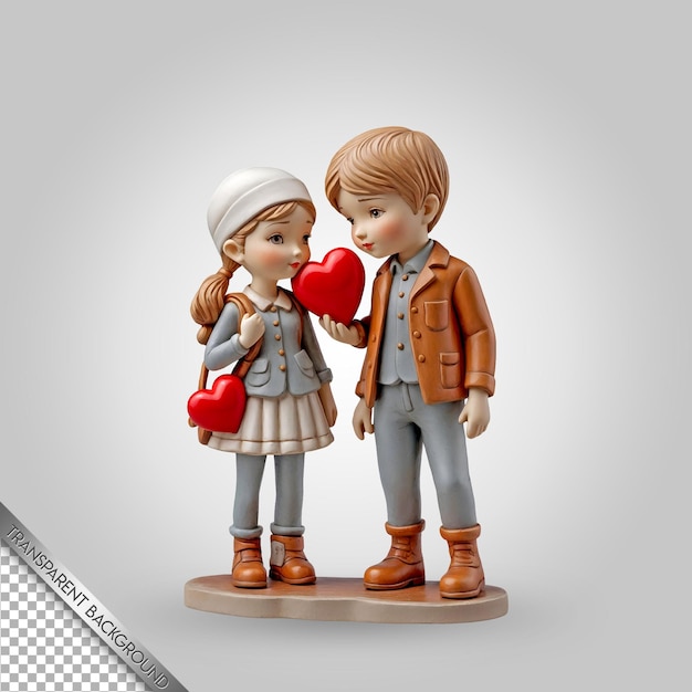 PSD a figurine of a boy and girl with a heart on their chest