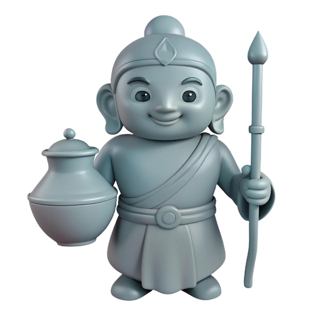 a figurine of a character holding a spear and a pot