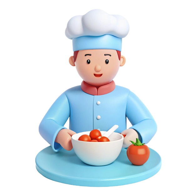 PSD a figurine of a chef wearing a chef hat and a bowl of tomatoes