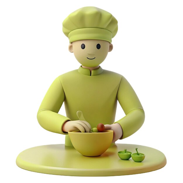 PSD a figurine of a chef with a bowl of apples on a table