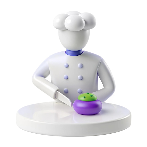 PSD a figurine of a chef with a chef hat on his head sits on a round table