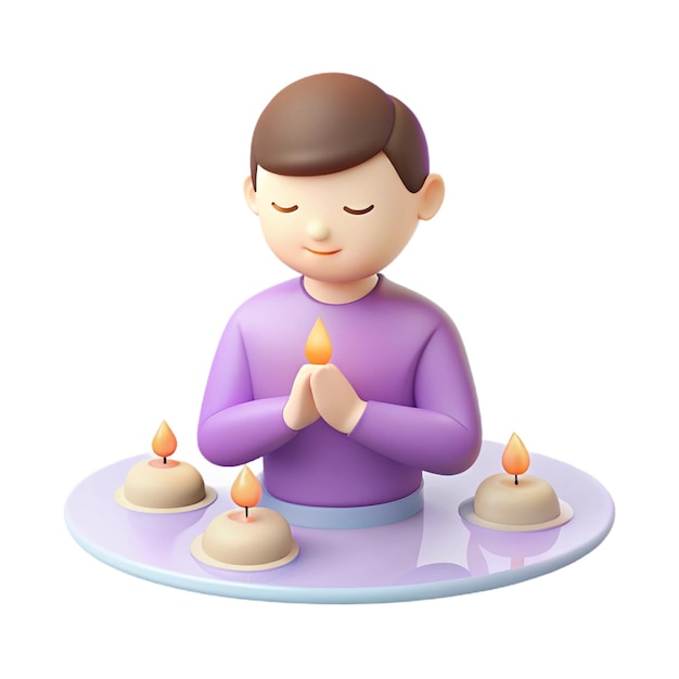 a figurine of a child wearing a purple shirt and holding a candle in his hands