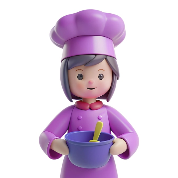 PSD a figurine of a cook with a purple hat and purple pancake in the middle