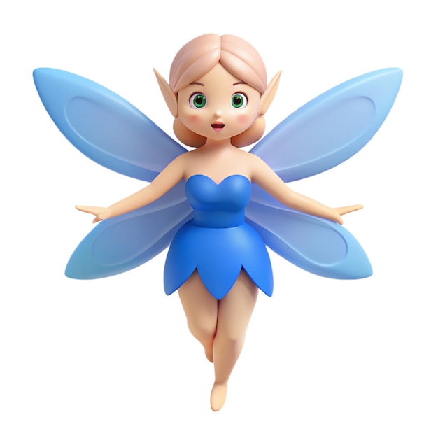 PSD a figurine of a fairy with blue wings and a blue fairy on the back