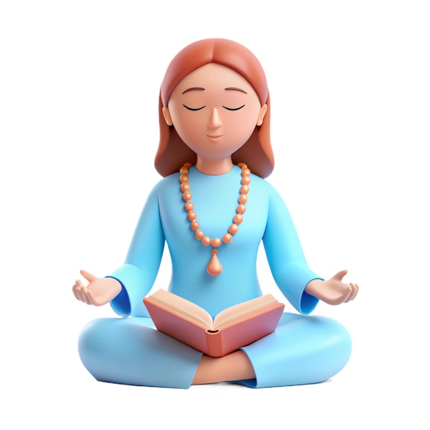 a figurine of a girl in blue sitting in lotus position