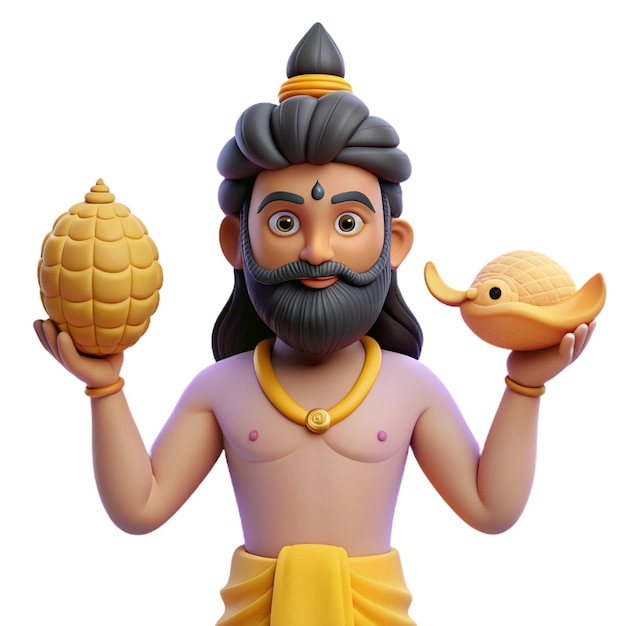 a figurine of a god with a honey shell and a fish