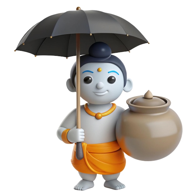 PSD a figurine holding an umbrella and a pot with a pot on it