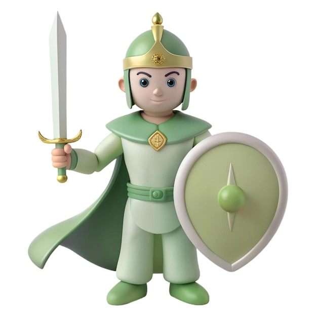 a figurine of a knight holding a shield with a sword