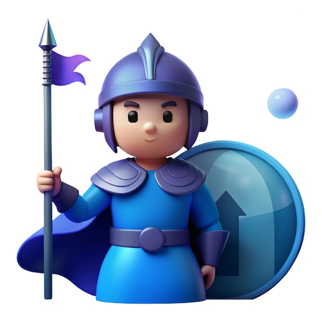 PSD a figurine of a knight with a blue helmet and an arrow pointing to the right