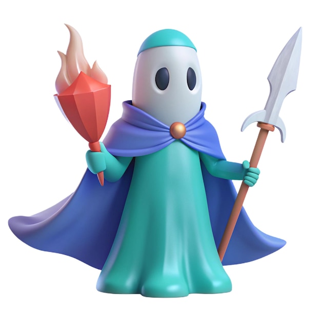 PSD a figurine of a knight with a red umbrella and a blue cape