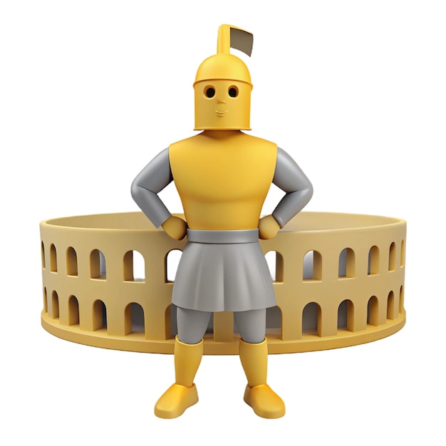 PSD a figurine of a knight with a yellow helmet and a gold helmet