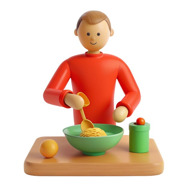 PSD a figurine of a man cooking noodles with a spoon in the background