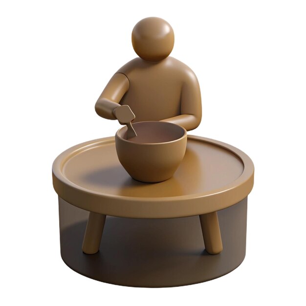 PSD a figurine of a man cooking on a round table