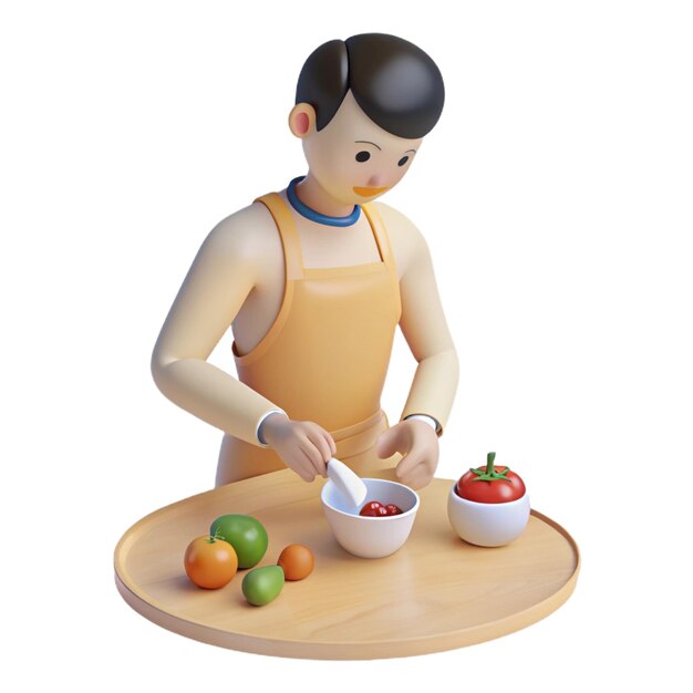 PSD a figurine of a man cooking with fruits and vegetables