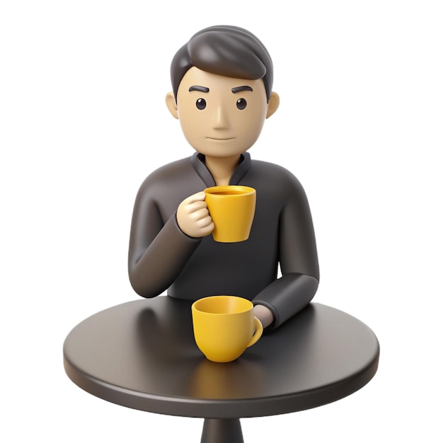 PSD a figurine of a man drinking from a yellow cup