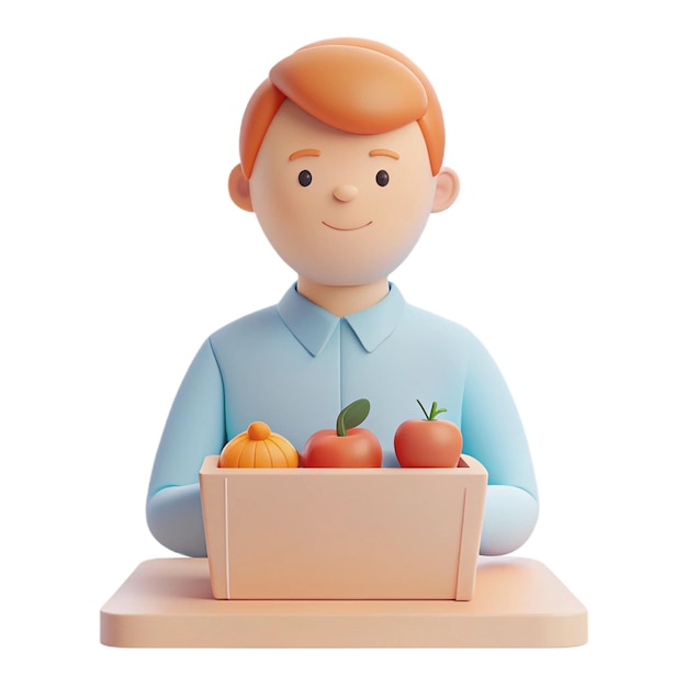 a figurine of a man holding a box of fruit