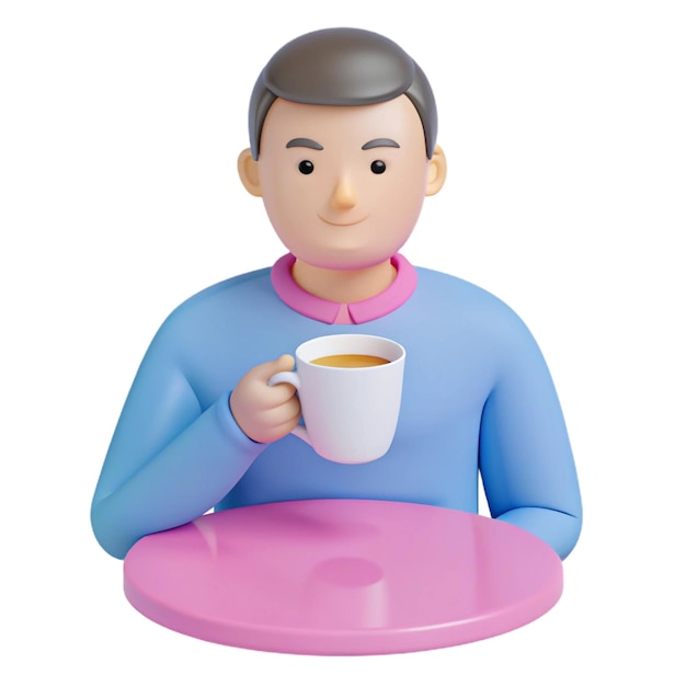 PSD a figurine of a man holding a cup of tea