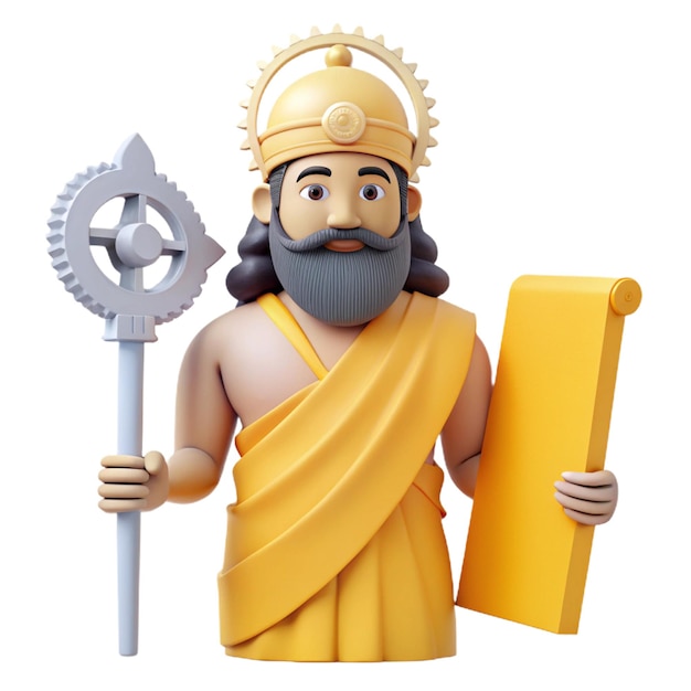 a figurine of a man holding a large tool and a large wrench