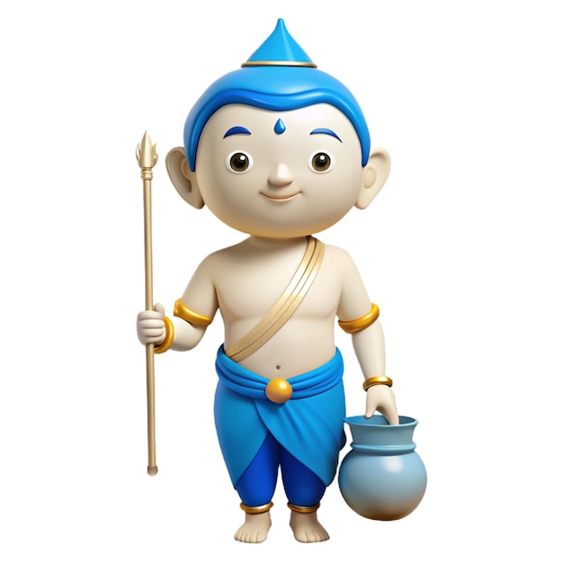 a figurine of a man holding a pot and a pot with a blue cap