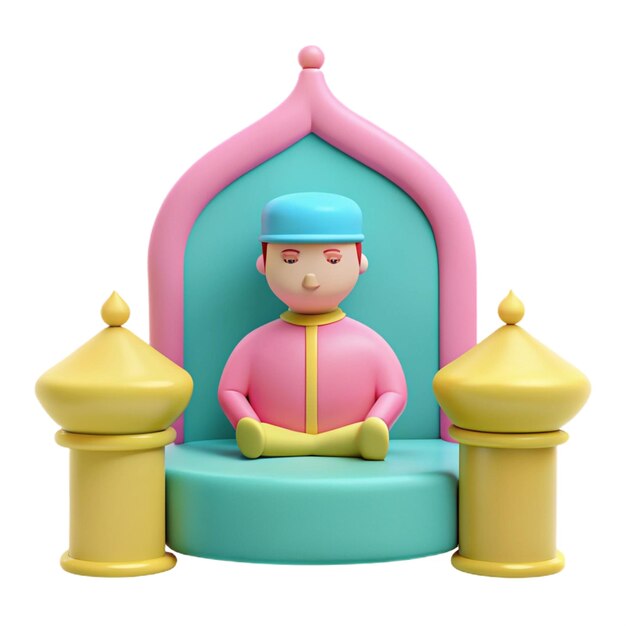 PSD a figurine of a man reading a book in a blue and pink chair