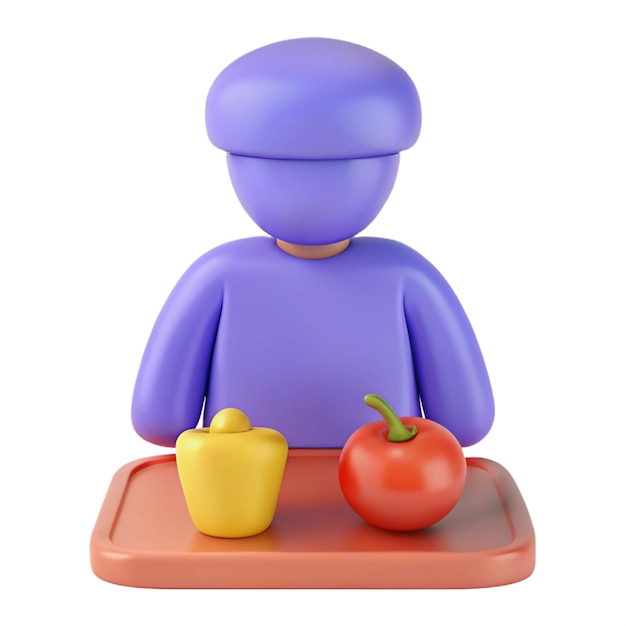 a figurine of a man sitting on a tray with two pots and a lemon and a pot