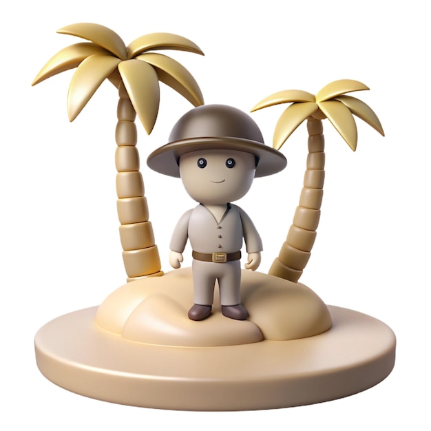 PSD a figurine of a man in a suit and hat with palm trees on top of it