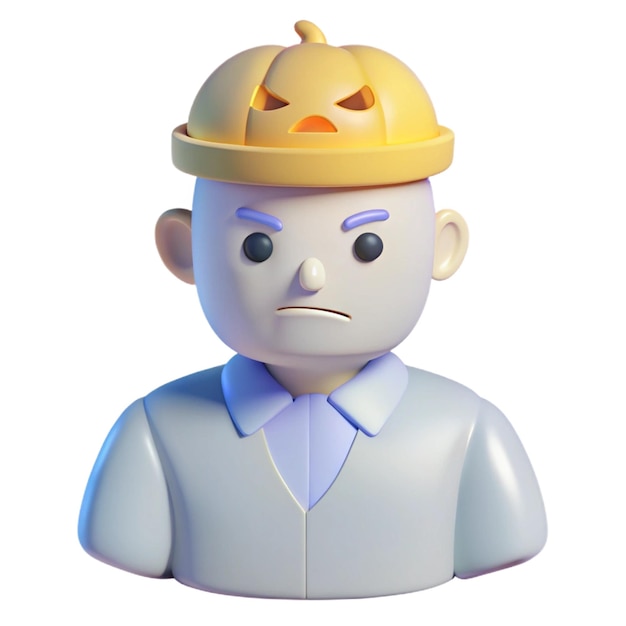 PSD a figurine of a man wearing a yellow hat with a sad face