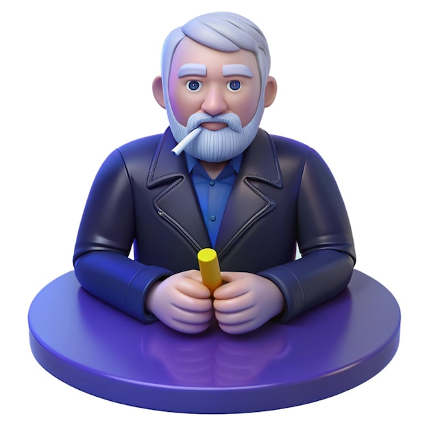 a figurine of a man with a blue shirt and a black jacket