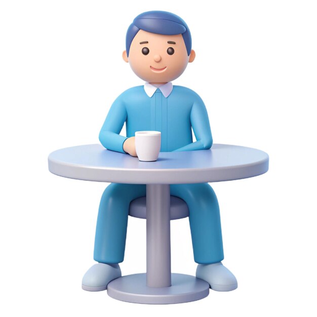 a figurine of a man with a cup of coffee on a table