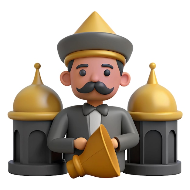 PSD a figurine of a man with a gold hat and a gold ring