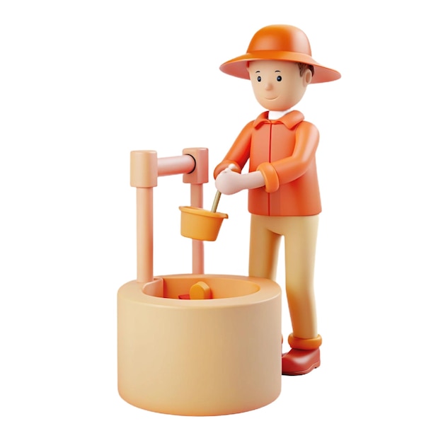 a figurine of a man with a hat and orange outfit